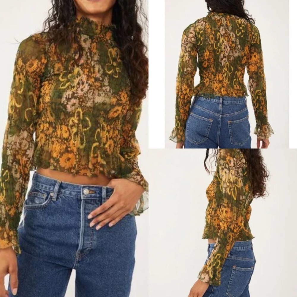 Free People Hello There Blouse in Forest Combo